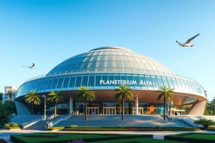 A Planetárium Alfa épülete Monterreyben, Mexikóban, napfényben.