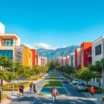 San Pedro Garza García negyed Monterrey városában, modern épületek és zöld parkok.