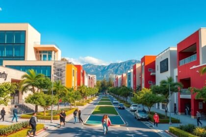 San Pedro Garza García negyed Monterrey városában, modern épületek és zöld parkok.