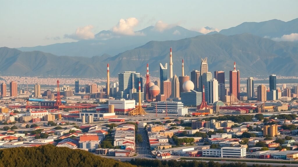 Monterrey ipari városkép hegyekkel a háttérben