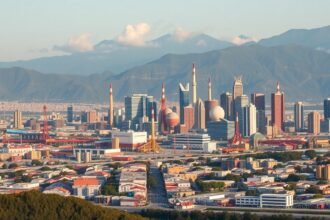 Monterrey ipari városkép hegyekkel a háttérben