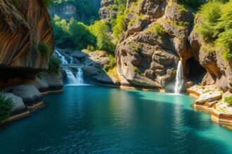 Gyönyörű szurdok vízesésekkel és kristálytiszta vízzel Romániában