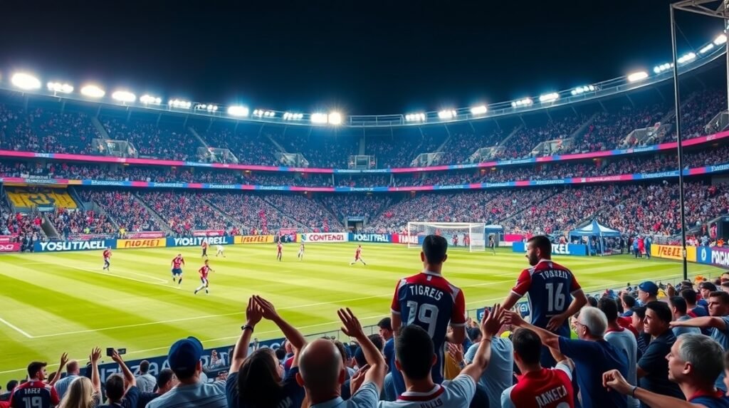 Tigres és Rayados mérkőzése a Monterrey stadionban.