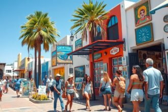 Séta San Jose del Cabo művészeti negyedében színes galériák között.