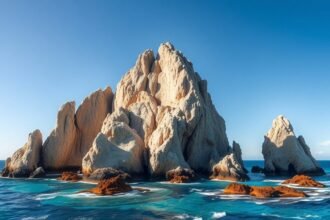 A Pelikán-szikla lenyűgöző sziklái a Cabo San Lucas vízénél