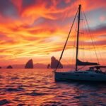 Naplementés vitorlázás Cabo San Lucasban a Csendes-óceánon.