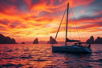 Naplementés vitorlázás Cabo San Lucasban a Csendes-óceánon.