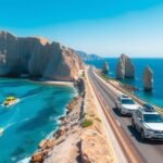 Cabo San Lucas közlekedés vízi taxival és autókkal a tengerparton