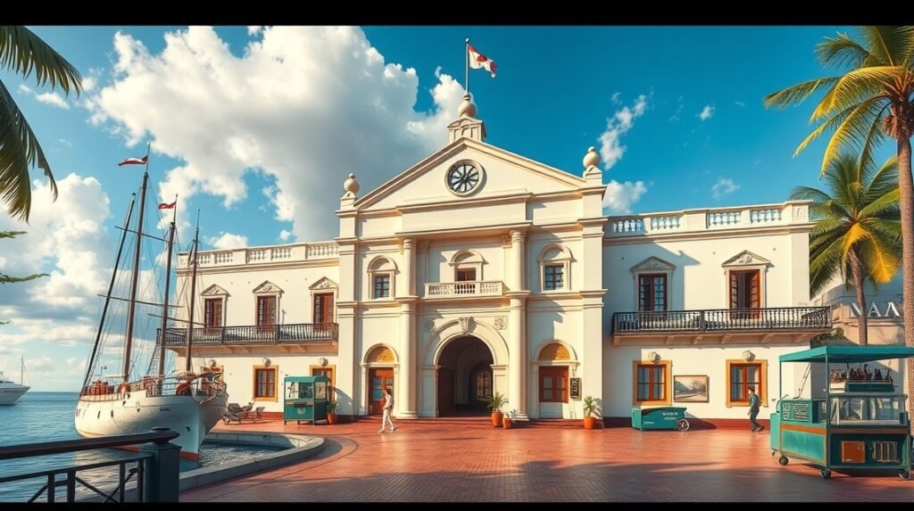 Puerto Vallarta tengerészeti múzeum épülete képe a Malecón közelében.