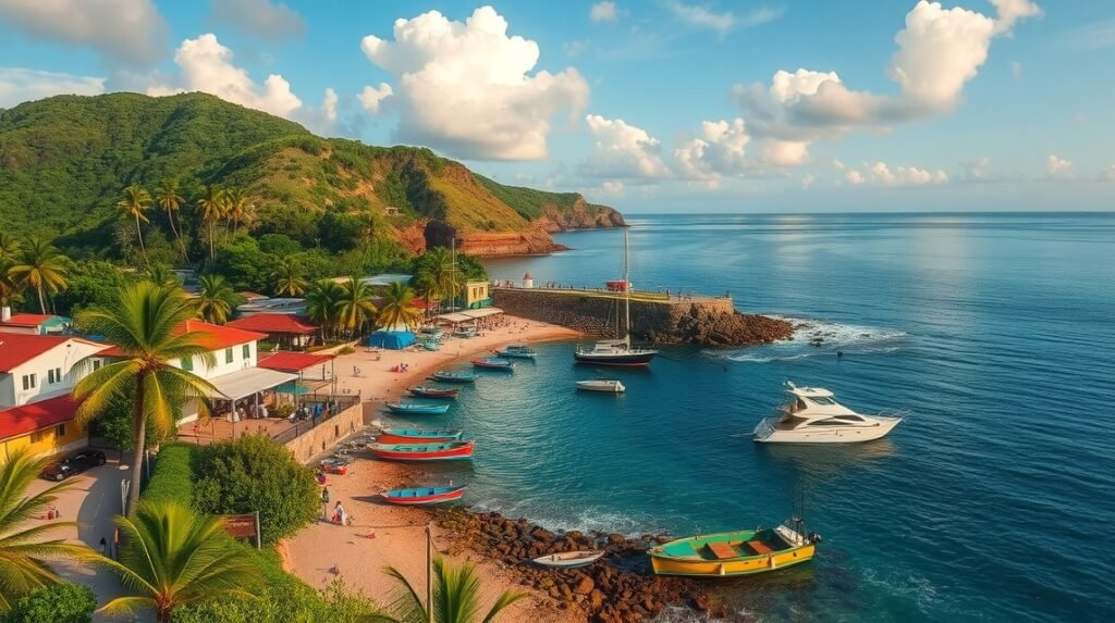 Boca de Tomatlán halászfalu Puerto Vallartában, gyönyörű öböllel és hajókkal.