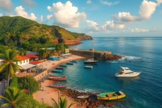 Boca de Tomatlán halászfalu Puerto Vallartában, gyönyörű öböllel és hajókkal.