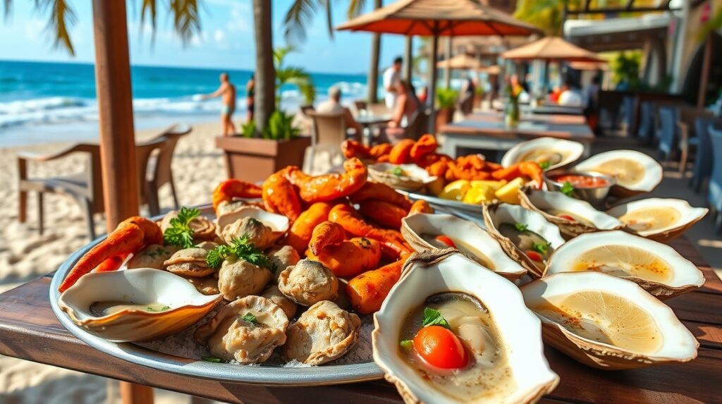 Tenger gyümölcsei és osztriga tál a Puerto Vallarta partján