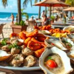 Tenger gyümölcsei és osztriga tál a Puerto Vallarta partján