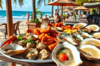 Tenger gyümölcsei és osztriga tál a Puerto Vallarta partján