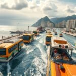 Puerto Vallarta helyi buszok és vízi taxik a vízen