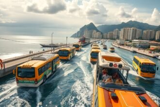 Puerto Vallarta helyi buszok és vízi taxik a vízen