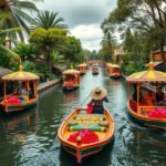 Színes trajinerák hajókáznak a Xochimilco csatornáin.