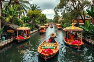 Színes trajinerák hajókáznak a Xochimilco csatornáin.