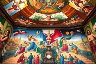 Diego Rivera freskók a Mexikóvárosi Nemzeti Palotában, művészet és történelem.