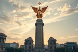 A Függetlenség Angyala emlékmű Mexikóvárosban gyönyörű naplementében.