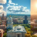 Mexikóváros panoráma különböző napszakokban.