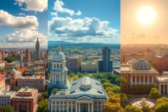 Mexikóváros panoráma különböző napszakokban.