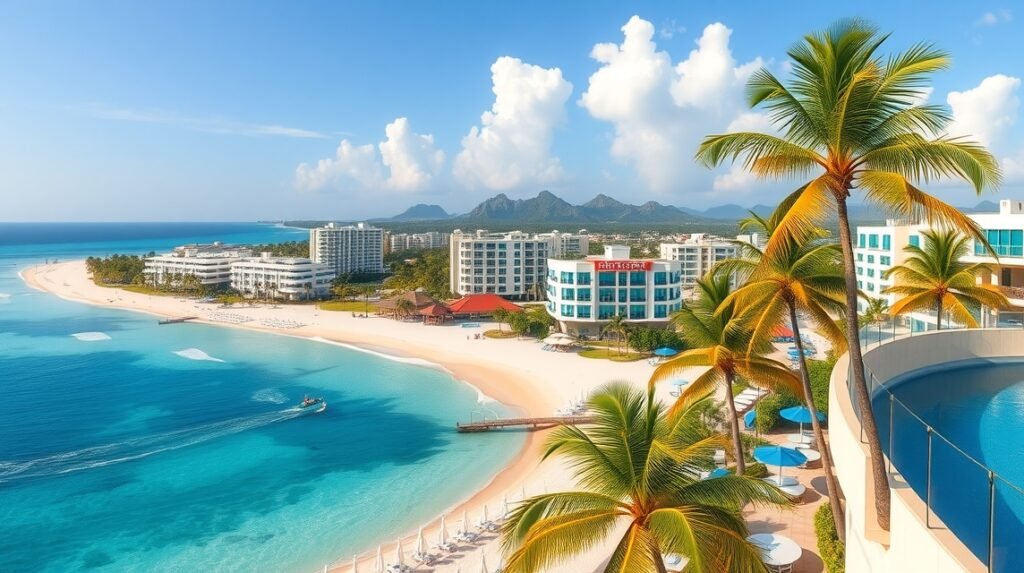 Cancún gyönyörű strandja és üdülőhelye a Zona Hotelera területén