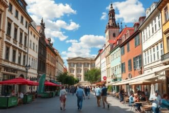 Zágráb hangulatos utcája kávézókkal és történelmi épületekkel