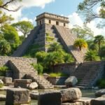 El Rey maja romjai Cancúnban, iguanákkal és pálmákkal körülvéve.