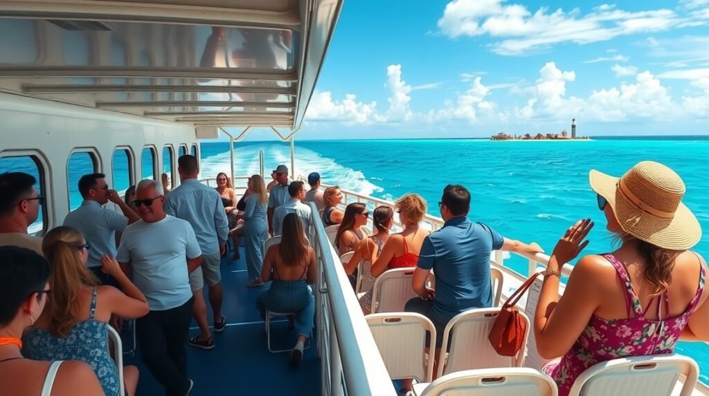 Komp utazás Cancúnból Isla Mujeresre türkiz víz mellett