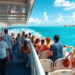 Komp utazás Cancúnból Isla Mujeresre türkiz víz mellett