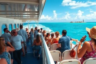 Komp utazás Cancúnból Isla Mujeresre türkiz víz mellett