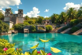 Xcaret Öko-régészeti Park lenyűgöző tája Cancún közelében