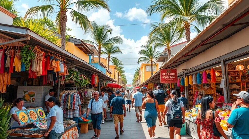 Színes kézműves piac a Mercado 28-ban Cancún belvárosában.