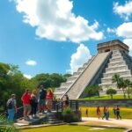 Chichén Itzá piramis turistákkal, Mexikó
