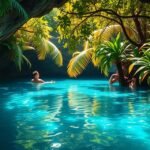 Cenote-fürdőzés Cancún környékén kristálytiszta vízben