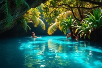 Cenote-fürdőzés Cancún környékén kristálytiszta vízben