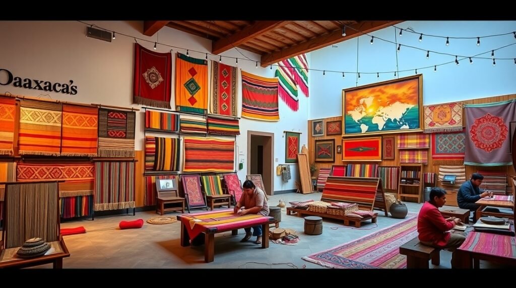 Oaxaca textilmúzeum szőttes mesterek munkája és élénk színek