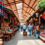 A Benito Juárez piac színes kézműves termékei és vásárlók Mexikóban