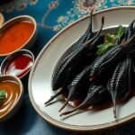 Ropogós chapulines és különböző mole szószok Oaxacából.