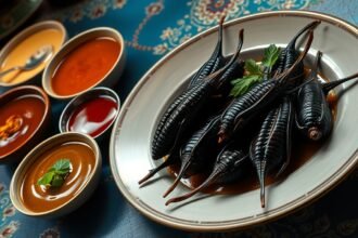 Ropogós chapulines és különböző mole szószok Oaxacából.