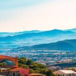 Oaxaca város panorámája a hegyekkel a háttérben