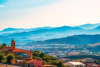 Oaxaca város panorámája a hegyekkel a háttérben