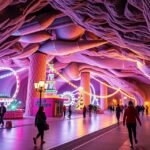 Futurisztikus vidámpark a Tordai-sóbányában, színes fényekkel