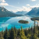 Eibsee tó türkiz vízének panorámája a Zugspitze lábánál.