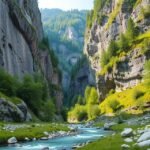 Partnachklamm szurdok Garmisch-Partenkirchen közelében, gyönyörű tájjal