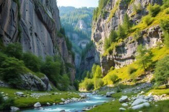 Partnachklamm szurdok Garmisch-Partenkirchen közelében, gyönyörű tájjal