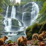 Mókusok a Triberg-vízesés lábánál a Fekete-erdőben.