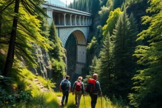 Túrázók a Ravennaschlucht viaduktja alatt a Fekete-erdőben
