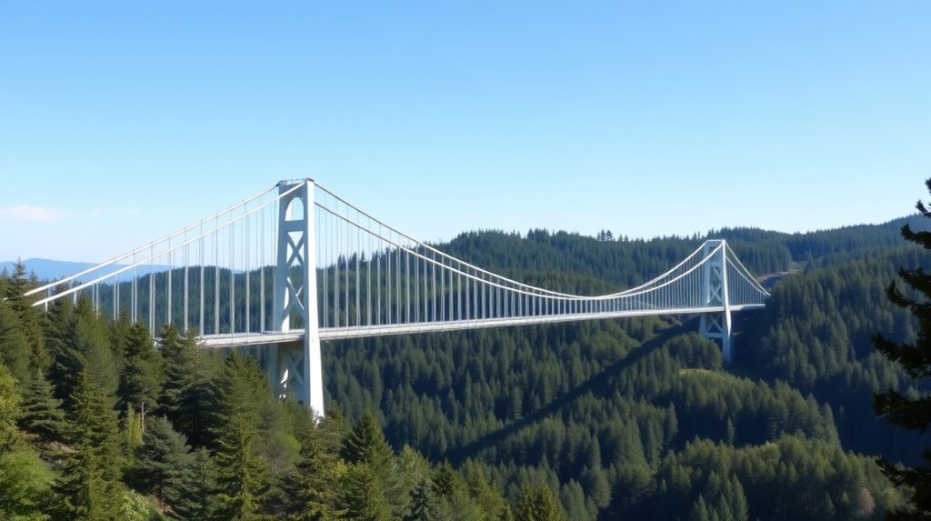 Geierlay függőhíd, a németországi látványosság lenyűgöző kilátással.